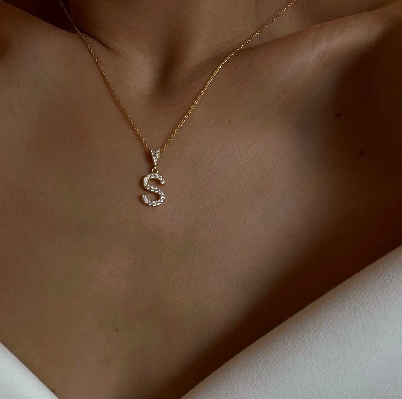 Letter necklace with zircon
